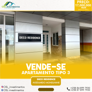 VENDE-SE APARTAMENTO TIPO3, NO DECO RESIDENCE.