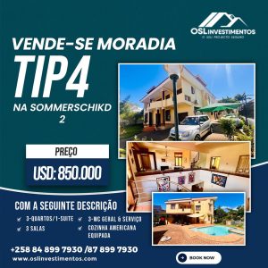 Vende-se: moradia T4 localizada na sommerschield 2, próximo a, escola portuguesa