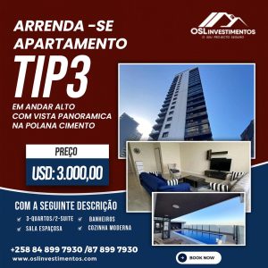 Arrenda-se apartamento t3 em um excelente condominio na av.julius nyerere